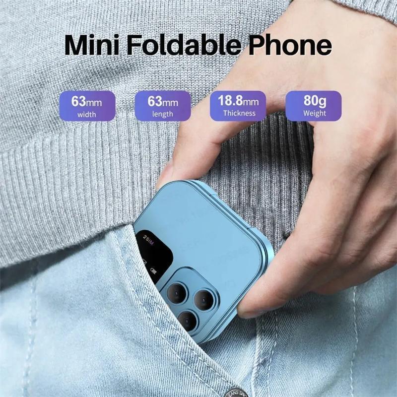 2025 I16 PRO MAX 4G Mini Fold Mobile Phone 2 SIM Card Speed Dial Video Player Magic Voice Blacklist Small Flip Cellphone Type-C