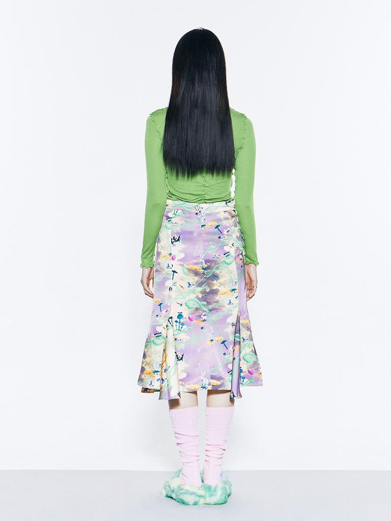 VEGAN TIGER V-Cut Midi Skirt (Light Purple)