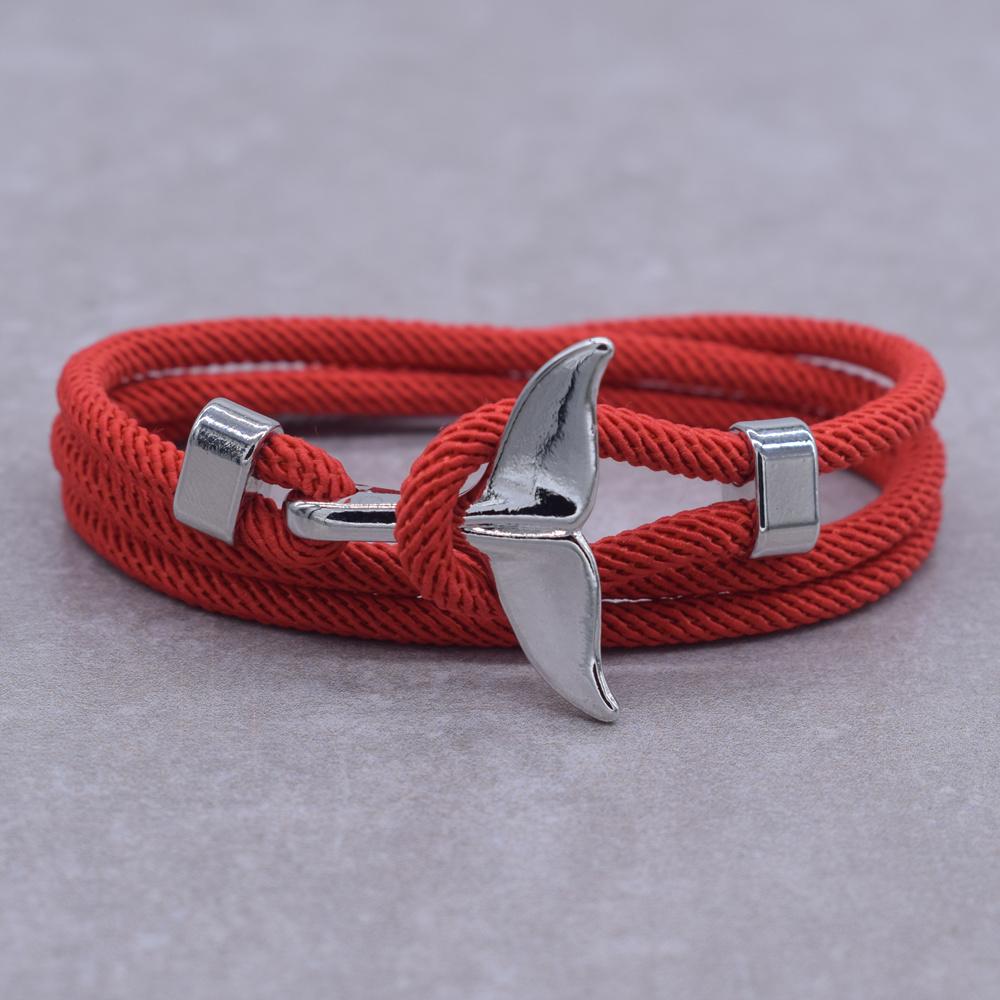 Anchor Style Jewelry Ocean Silver Color Whale Tail Charm Bracelet 2-3 Laps Adjustable Rope Bracelets for Men Women Gifts