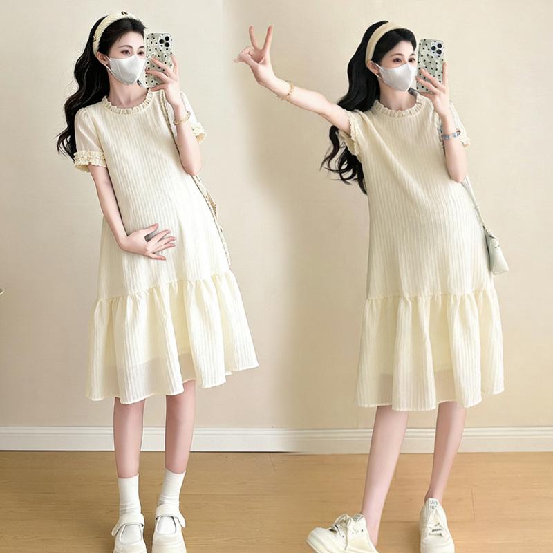 2026 Summer Fresh Korean-Style Mid-Length Maternity Dress: Youthful, Slimming, and Tummy-Covering Design