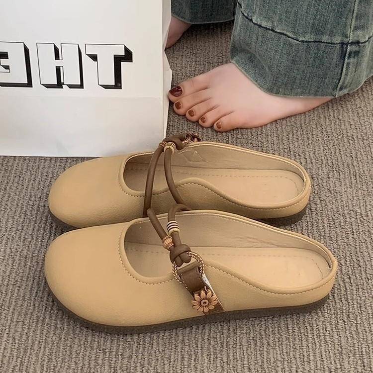 Baotou Half Slippers Women's Summer Outer Wear New Flat-bottomed One-pedal Half-support Single Shoes Soft-soled Cool Slippers