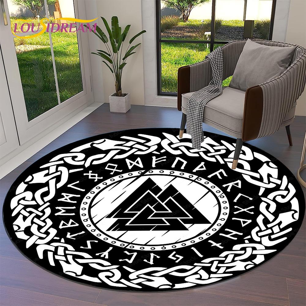 Tree of Life Viking Yggdrasil Valknut Round Carpet Rug for Living Room Bedroom Sofa Decor,Kid Paly Area Rug Non-slip Floor Mat