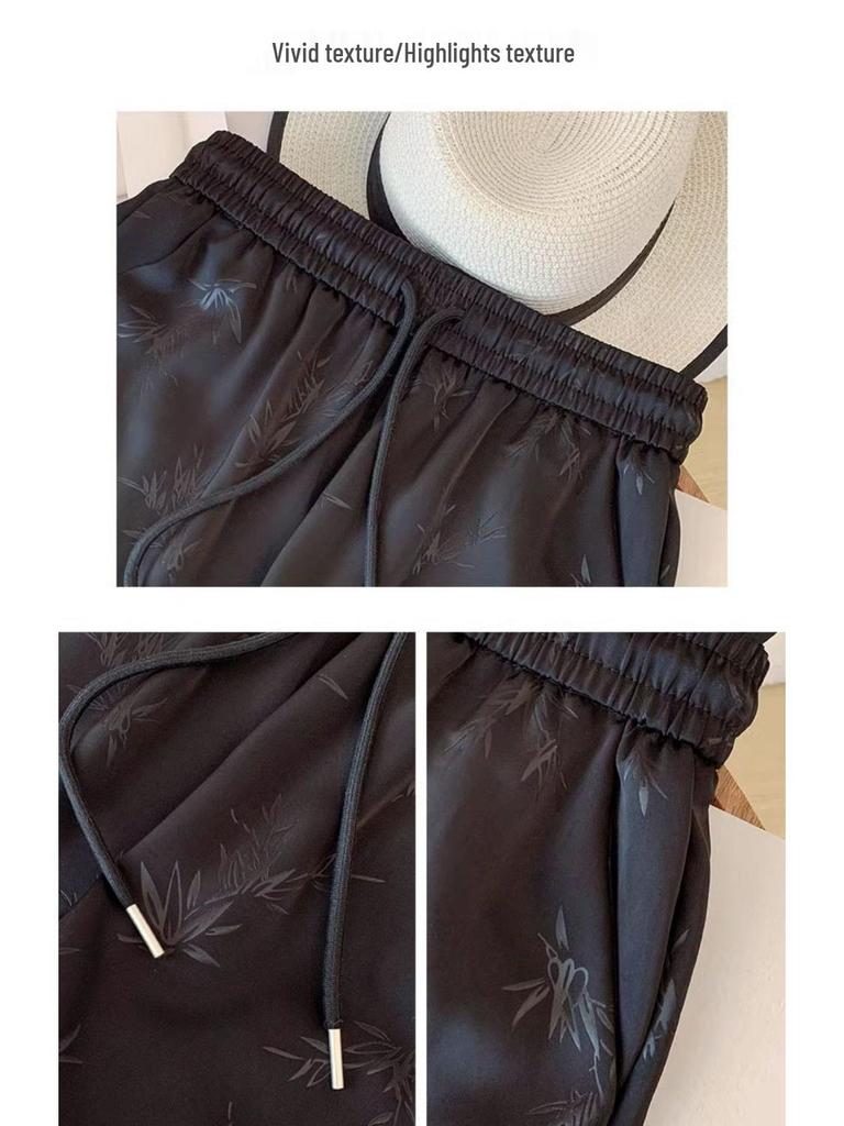 Chinese-Style Silk-Like Summer Wide-Leg Pants for Women