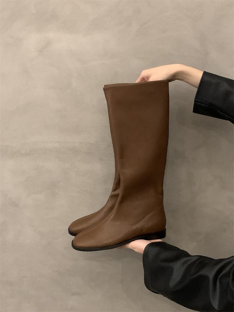 Retro flat boots boots women's shoes 2025 autumn and winter new simple versatile knight boots boots spring and autumn single boots