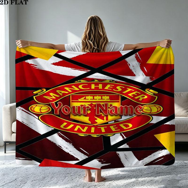 1PC Manchester United F Custom Name Patterned Flannel Blanket Suitable For All Seasons for Home Decor Warmth and Comfort Gifts Holiday Present