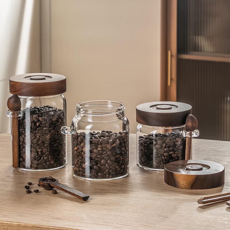 Automatic Exhaust Glass Storage Jar for Coffee & Tea with Spoon