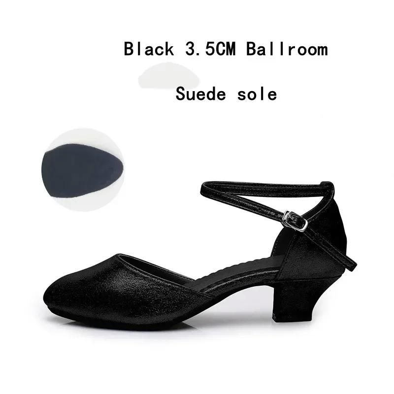 Zapatos Estándar para Mujer Nuevos Zapatos de Baile de Salón para Mujer con Perlas Punta Cerrada Zapatos de Salsa Suela Blanda de Goma Tacones Bajos para Danza Moderna