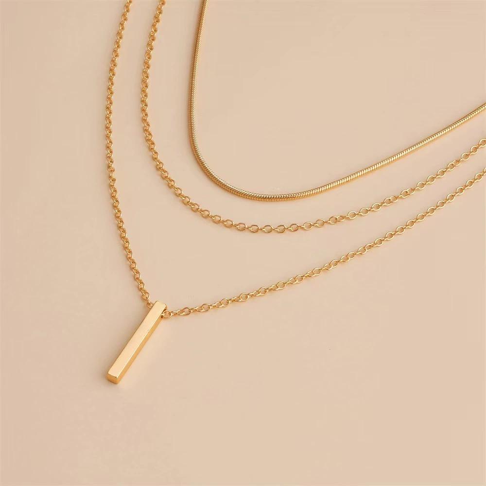 Simple Personality Multiple Layers Fold Wear Geometric Small Vertical Bar Pendant Necklace for Women Jewelry Accessories Gifts
