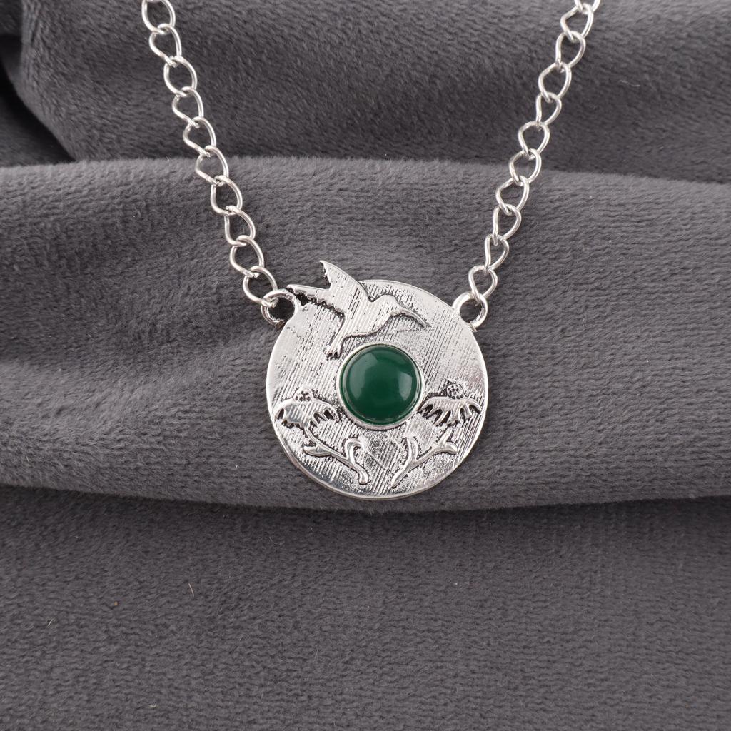 Green Onyx Cab Gemstone Jewelry, 925 Solid Sterling Silver Pendant, Handmade Silver Pendant For Wedding Gift