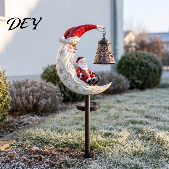Holiday Landscape Light Santa Moon Garden Stake Light, Solar Powered Claus Lamp Festive Resin Lights with Stake, Decorative for Outdoor Yard
