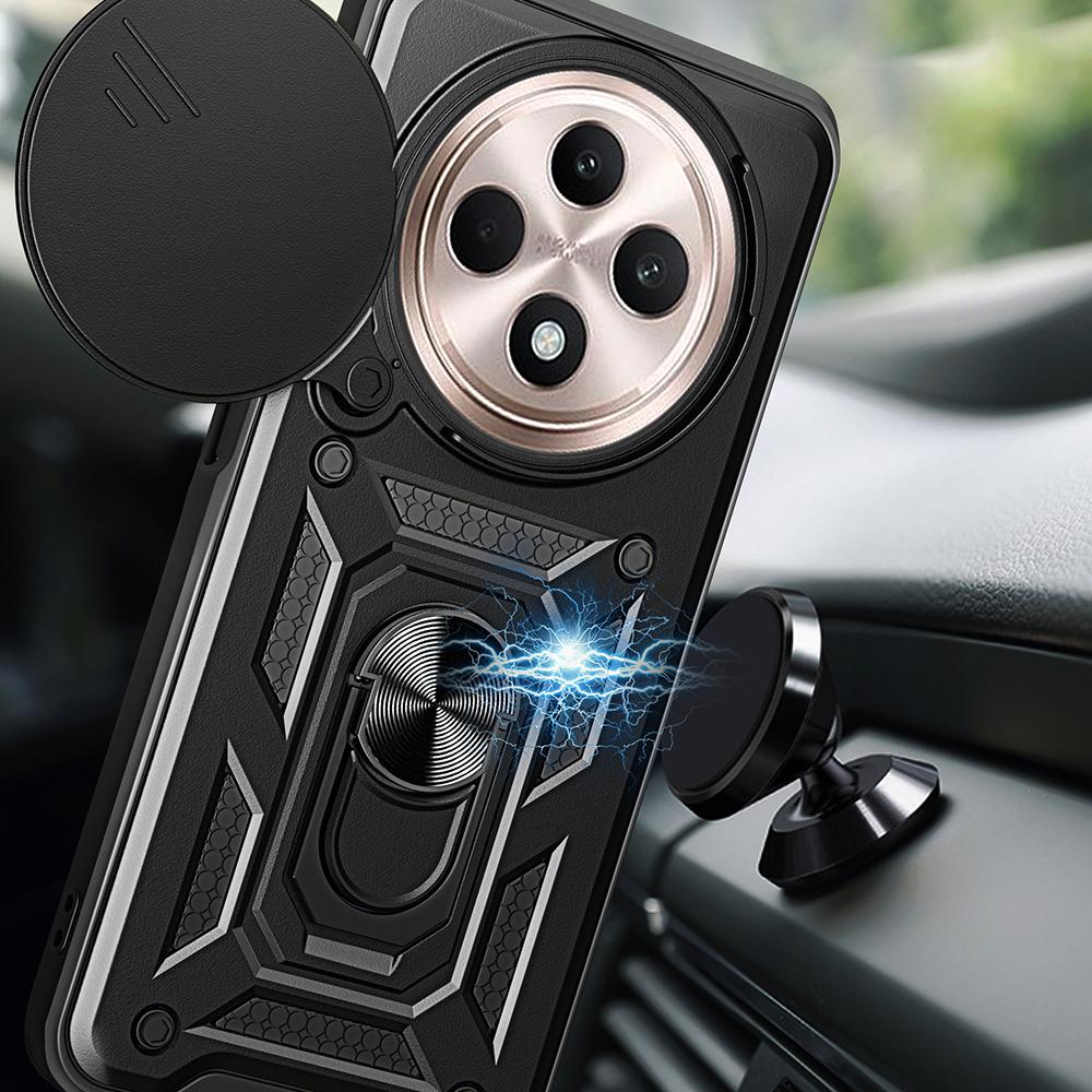 For Oppo Reno12 F 5G Case with Slide Camera Lid PC+TPU Kickstand Phone Cover