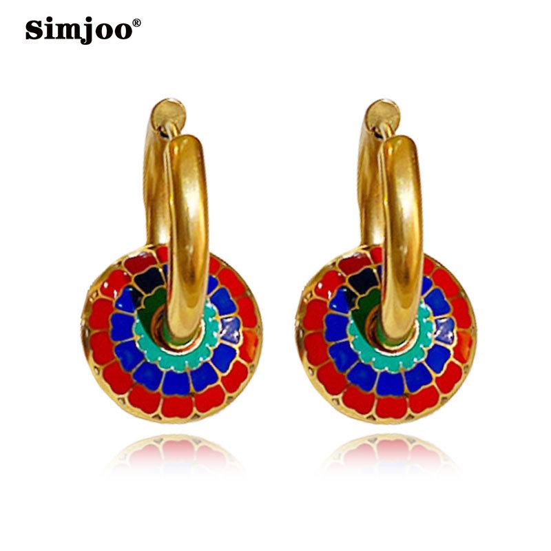 SIMJOO Drop Glaze Circle Bohemian Style Light Luxury Retro Niche Design Earrings Fashion Temperament Earrings Female