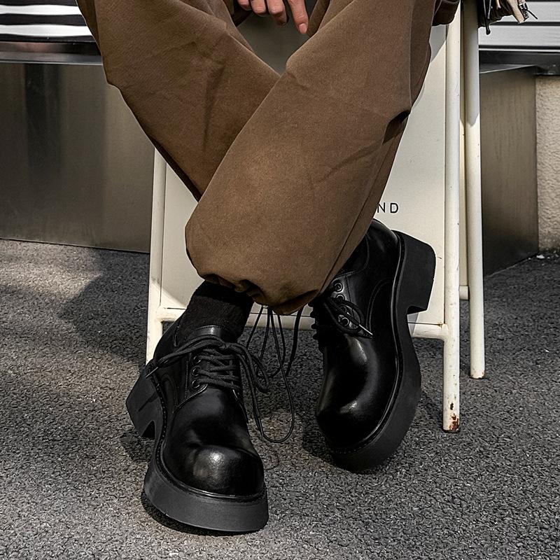 Derby shoes for men and women with the same thick sole heightening couple shoes British big head leather shoes casual tooling small leather shoes 951