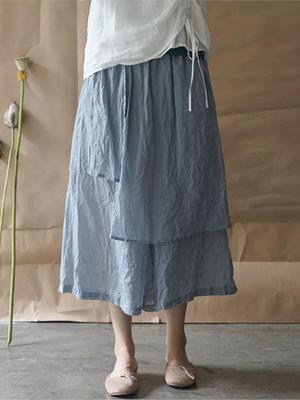 Summer Cotton Linen Solid Color Elastic Waist Irregular Wide Leg Pants Loose Comfortable Women Fashion Pants