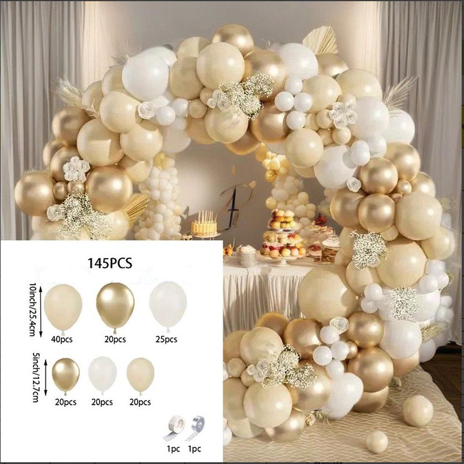

145 Pieces Balloon Arch Set White and Gold Party Decoration for Wedding Engagement Birthday Graduation and Other Occasions Other