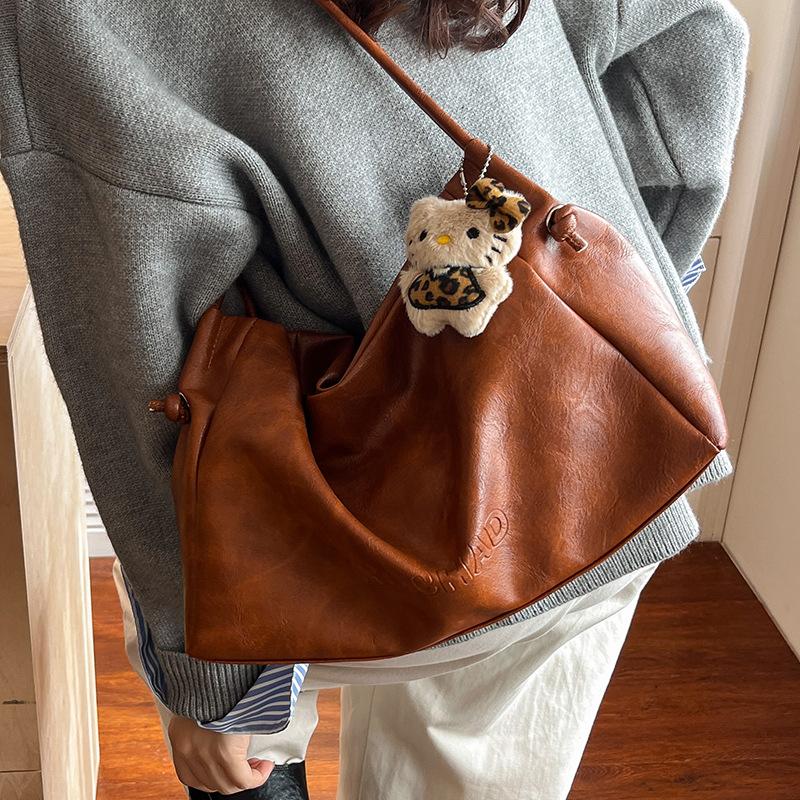 Retro Soft Leather Large-capacity Tote Bag, Fashionable and Simple, Casual Commuting Single-shoulder Bag, Underarm Bag