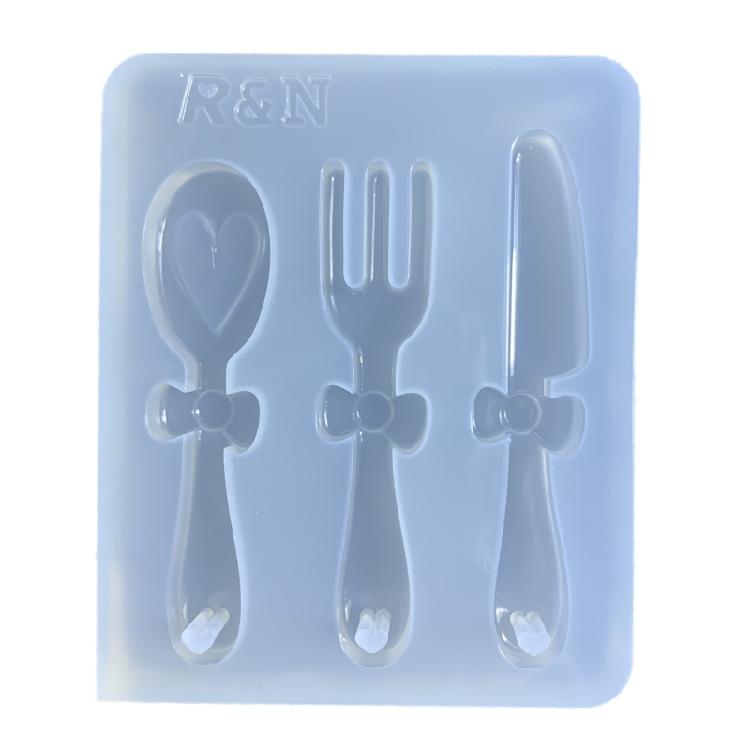 DIY Bowknot Knife Fork Spoon Silicone Mold with Hole DIY Keychain Pendant Mould S