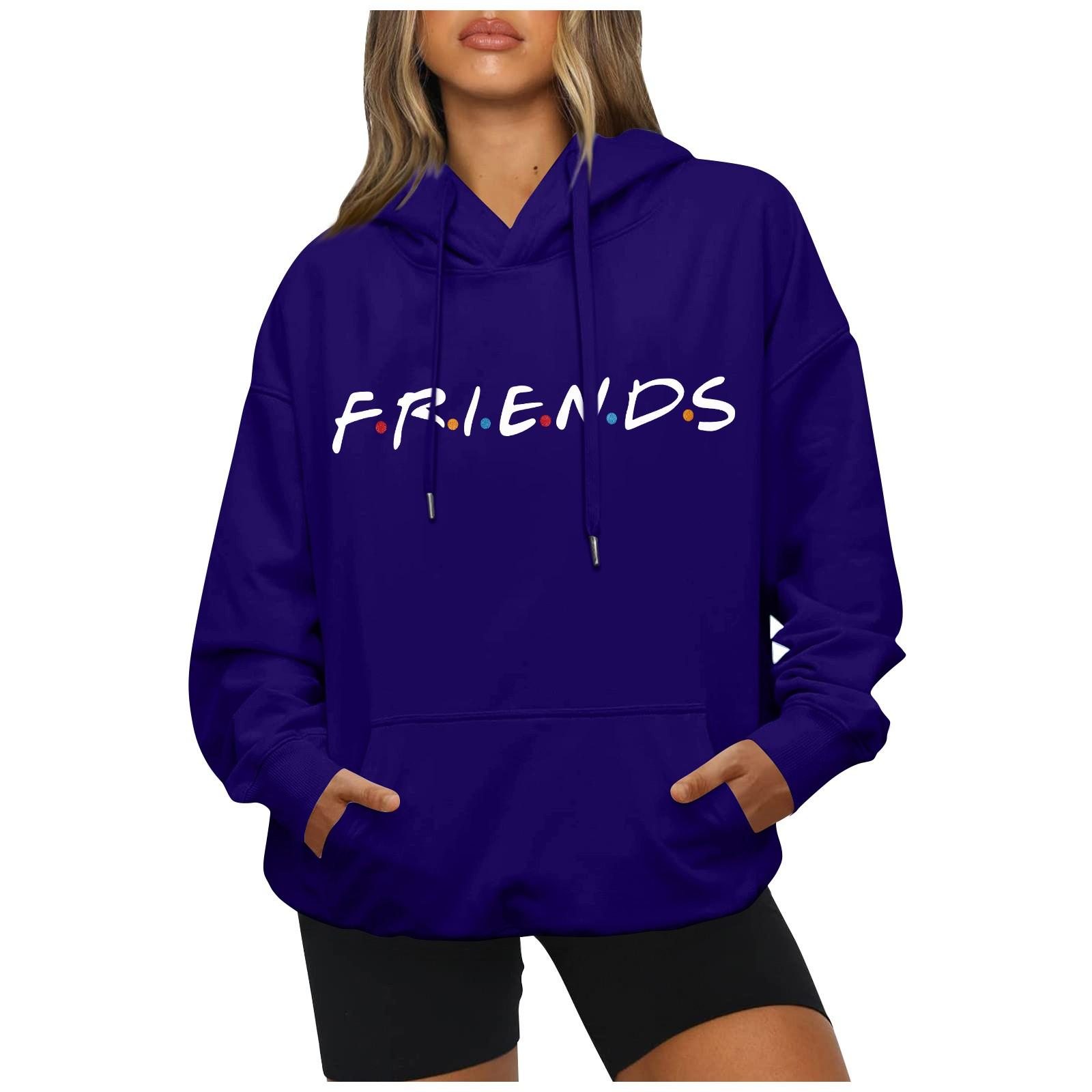 

Модный повседневный свободный пуловер с длинными рукавами и буквенным принтом с веревочной толстовкой