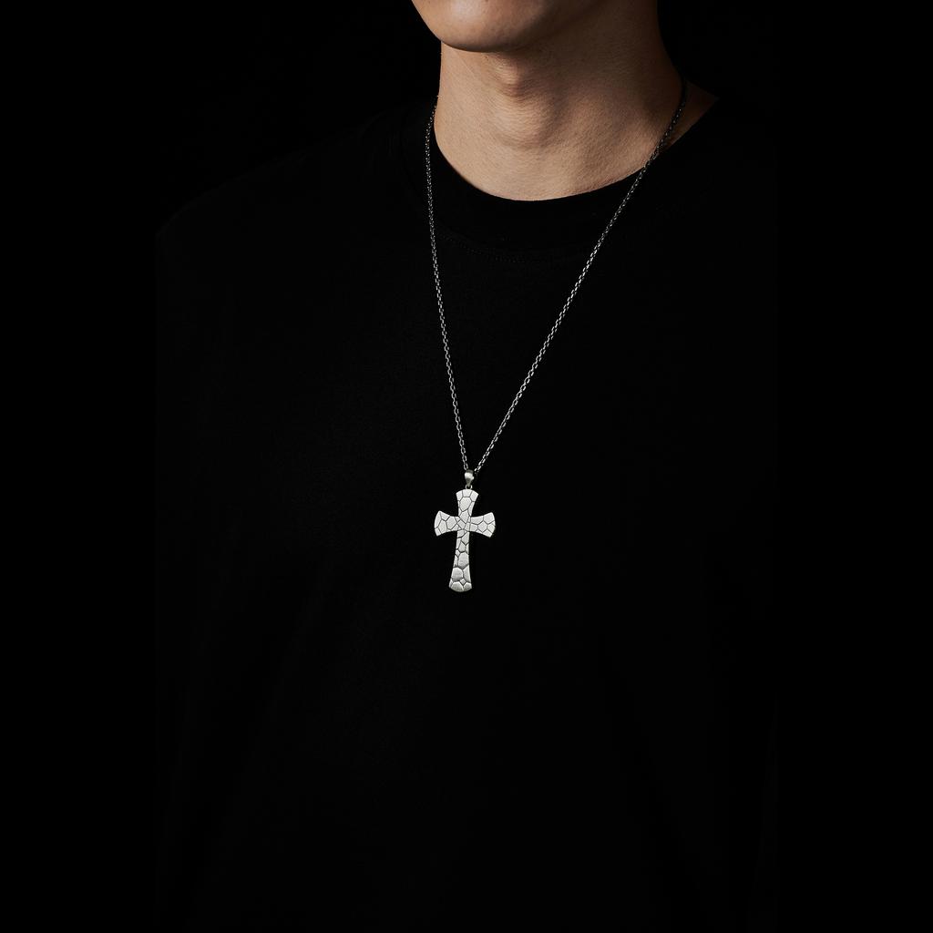 Mars Mark Wide Cracked Cross Pendant