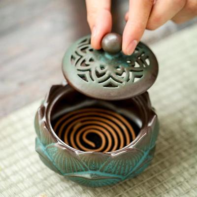 1pc Retro Ceramic Lotus Pan Incense Burner Natural Incense Powder Agarwood Sandalwood Blend Wood Material Aromatic Meditation Ai