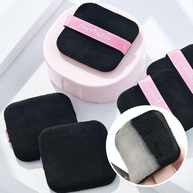 Jericoure - Square Powder Puff With Case - Pink & Black