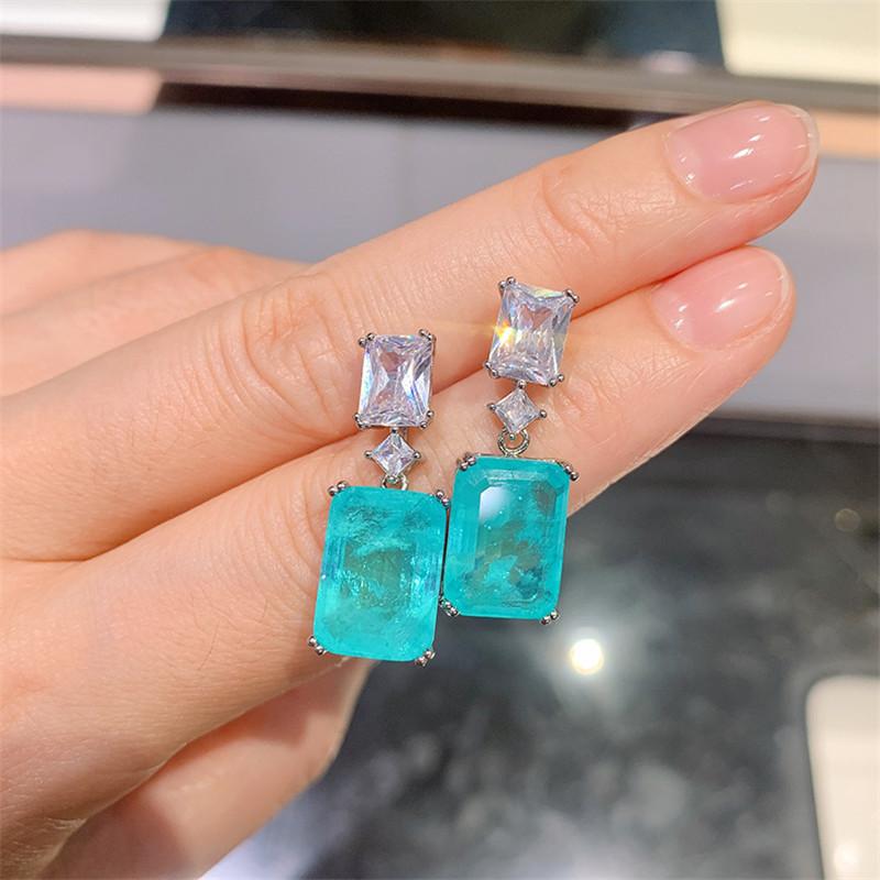 Shining Crystal Square Dangle Earrings High Quality Statement Design Elegant Temperament Brand Jewelry Fashion Earings