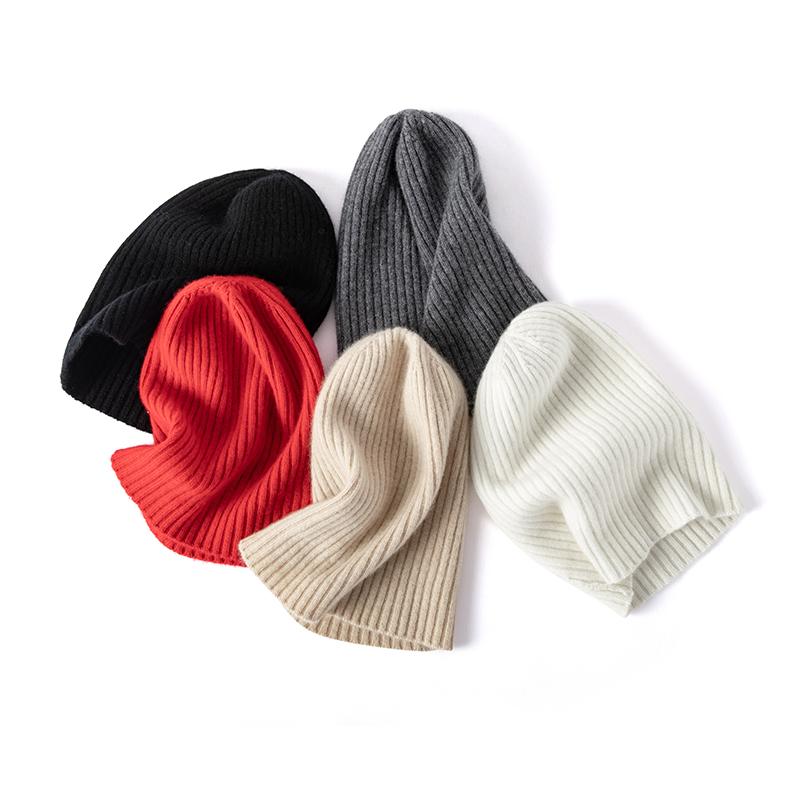 Women 100% Pure Cashmere Beanie Hat Rib Knit Solid Color Winter Warm Soft Slouchy Skullies Cap Cold Weather Accessory