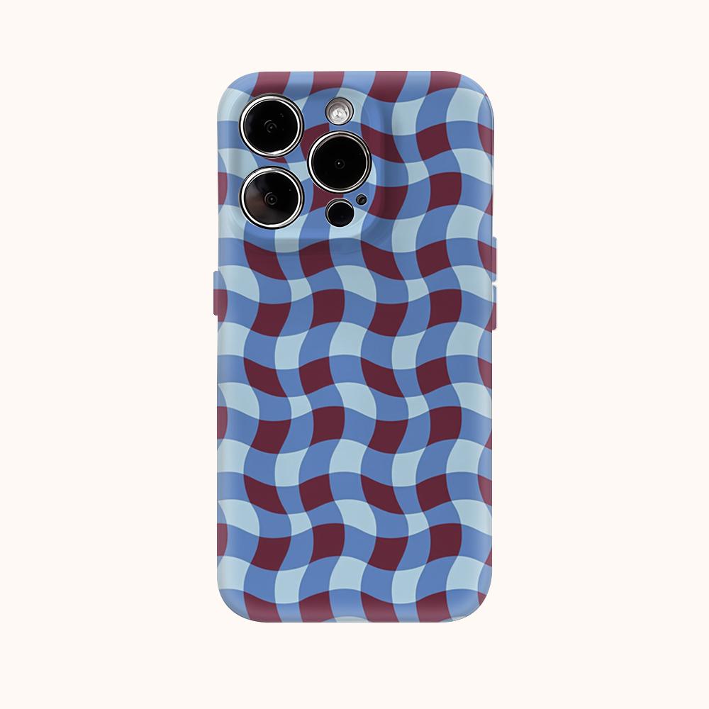 Wavy Gingham Blue & Burgundy Phone Case for IPhone 17AIR 16E 16 15 14 13 12 11 17 Pro Max Plus Double-layer Back Cover