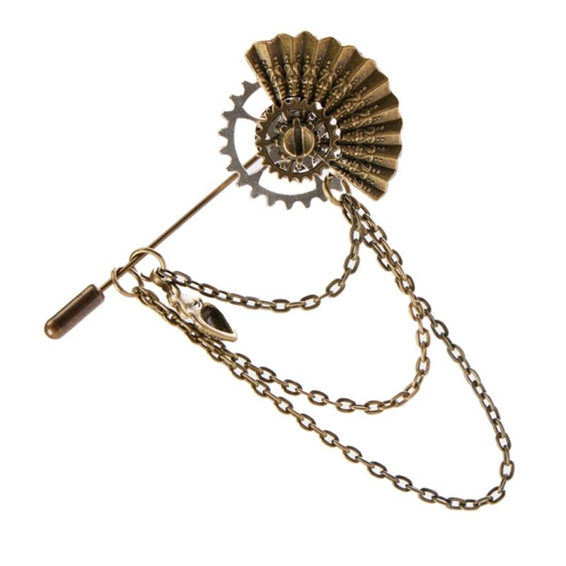 Mechanical Brooch Mechanical Chain Lapel Pin Jewelry for Hat Shirt Lapel Vintage Jewelry with Folding Fan Shirt Suit