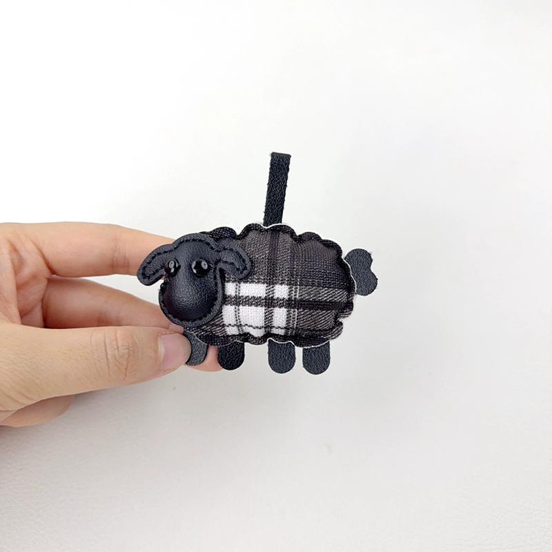 Yogodlns Keychain Bag Charm PU Leather Plaid Sheep Handmade Woven Rope Premium Cute Durable Phone Strap Purse Decoration Gift