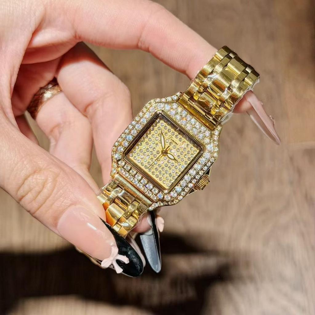 Steel Belt Women'S Watch Full Diamond Dial Gold Watch Women'S Square