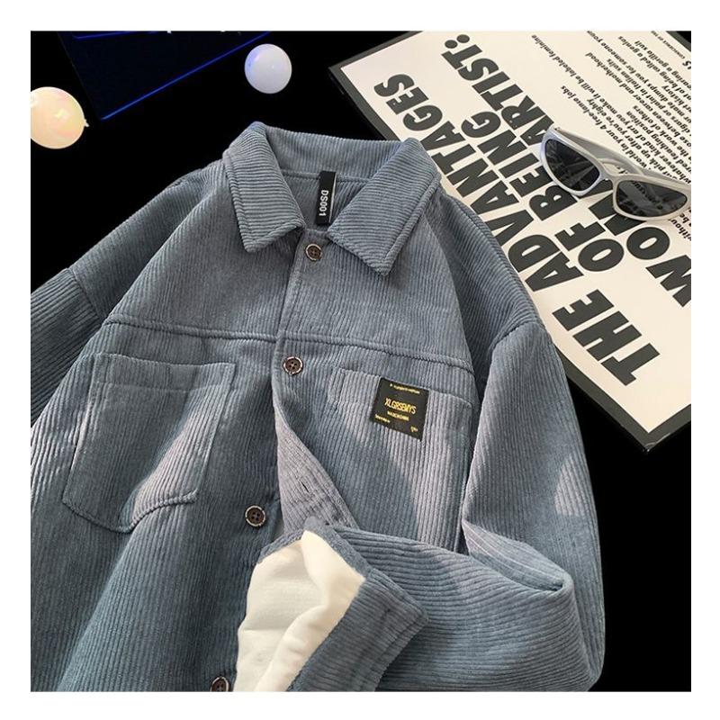 Autumn and Winter Men's Long-sleeved Corduroy Jacket Student Hong Kong Style Japanese Style Retro Work Shirt