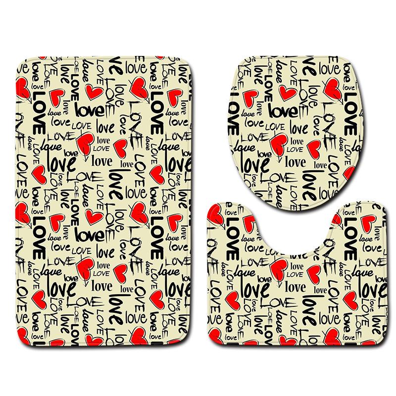 3D Heart-Shaped Bathroom Toilet Three-Piece Floor Mat Doormat Bathroom Carpet