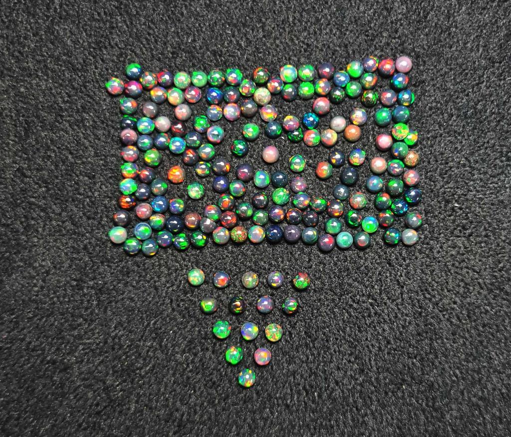 Natural Multi Fire Ethiopian Opal Black Round Cabochon Loose Gemstone Lot 50 Pcs 3 MM Black Opal Cabochon For Jewelry Making