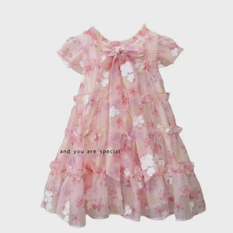 High-End Korean Style Floral Gauze Princess Dress for Girls