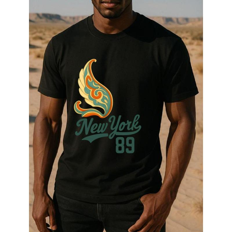 

European sizes Retro Wing New York 89 Men s Printed Short-sleeved Shirt, Spring, Summer, Autumn and Winter Trendy Top 4XL чорний