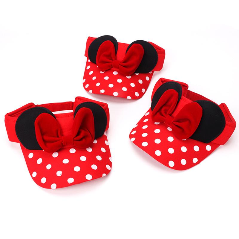 Disney Minnie Baby Girl Hollow Hat Cute Polka Dot Big Bow Children's Baseball Cap Outdoor Sports Children's Sun Hat