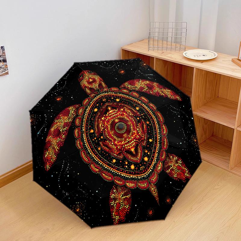 1 Stück Automatischer Faltregenschirm - Verziertes Schildkrötenmuster, Tragbares & Faltbares Design mit 8 Speichen, Weihnachts-Geburtstagsgeschenke