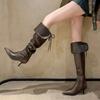 Fashion New Two Ways of Wearing Cowhide Cross Strap Over The Knee Boots Sexy Hot Girl Pole Dance 7cm High Heels Knight Boots Size 33-40