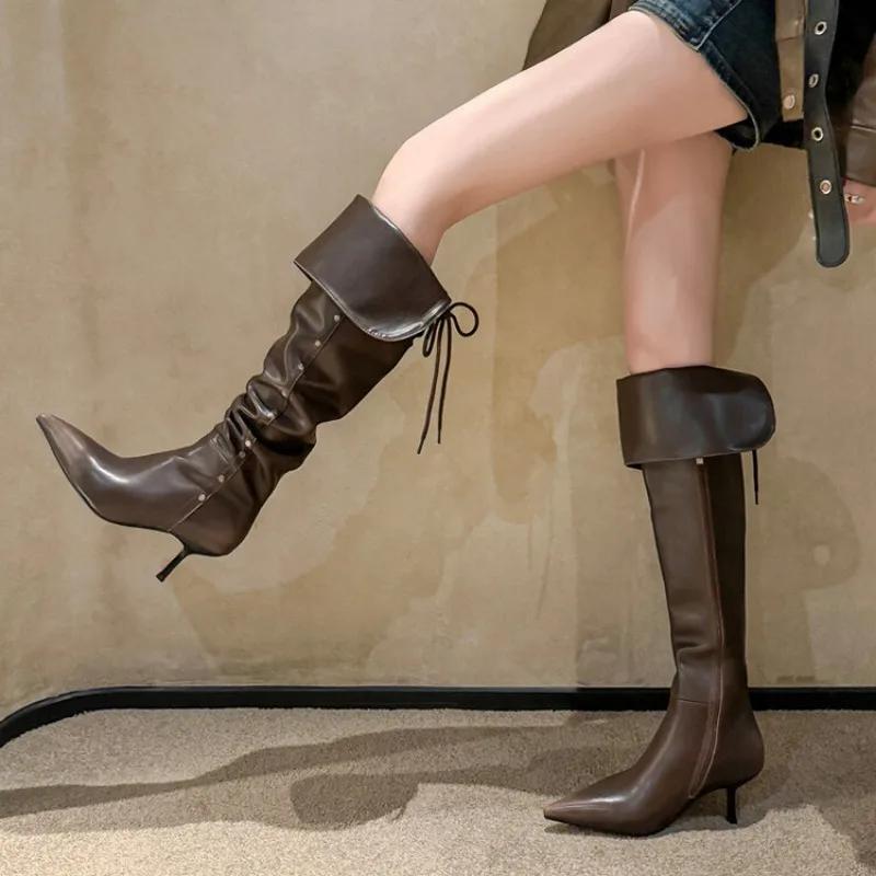 Fashion New Two Ways of Wearing Cowhide Cross Strap Over The Knee Boots Sexy Hot Girl Pole Dance 7cm High Heels Knight Boots Size 33-40
