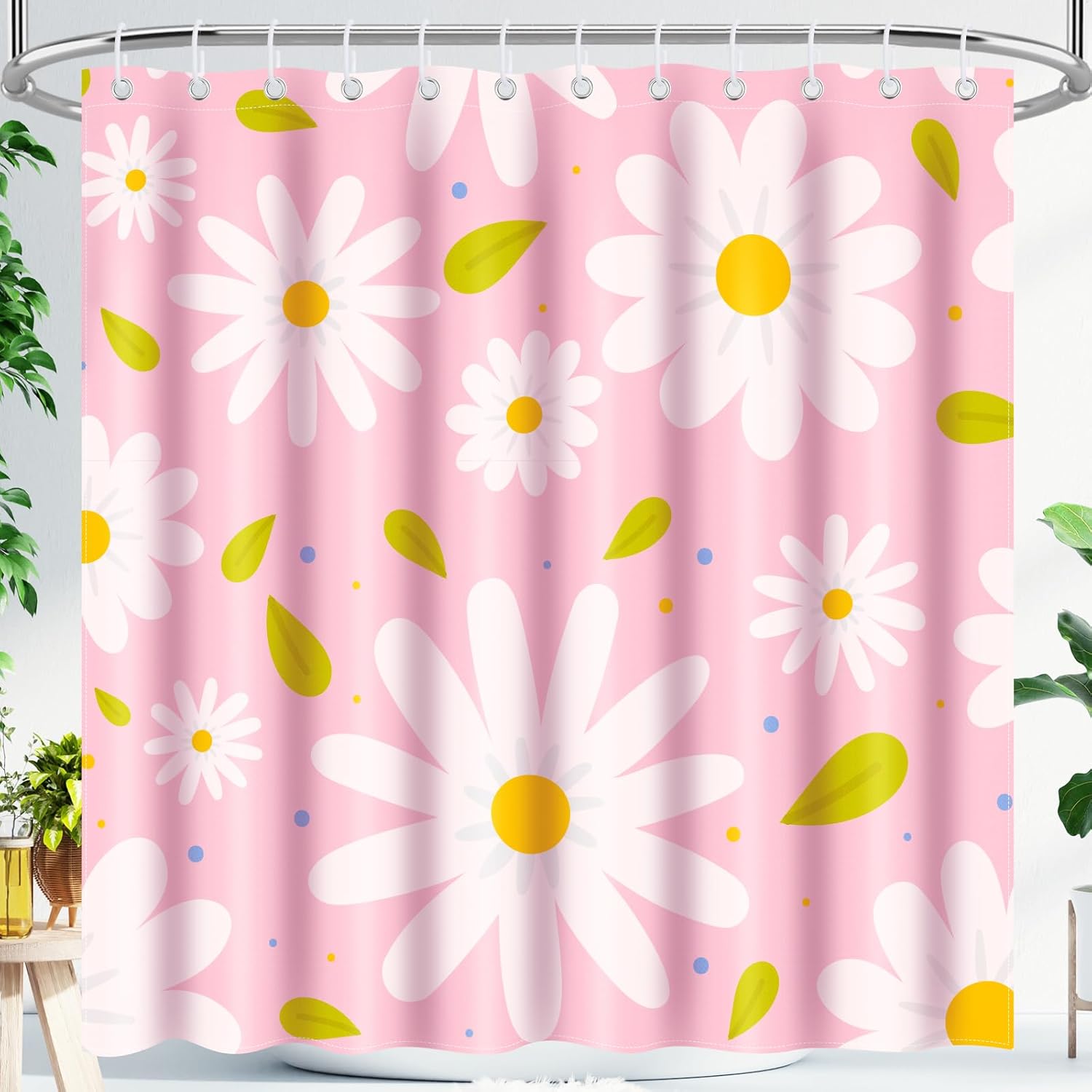 

Pink Shower Curtain Cute Flowers Girly Washable Fabric Bathroom Decoration Suitable For Bathroom W60H190(CM)-1 Pcs