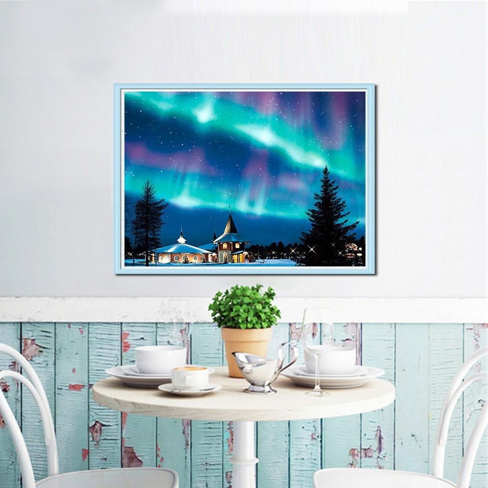 Diamond Mosaic Full Round Diamond Painting Scenic Diamond Embroidery Aurora Rhinestones