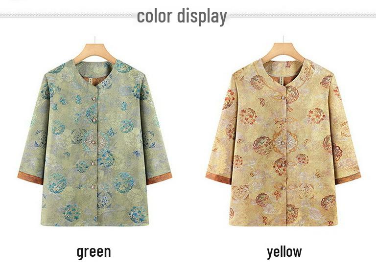 Stylish Chinese-Inspired Summer Top for Elderly Women – Loose Fit, Three-Quarter Sleeves