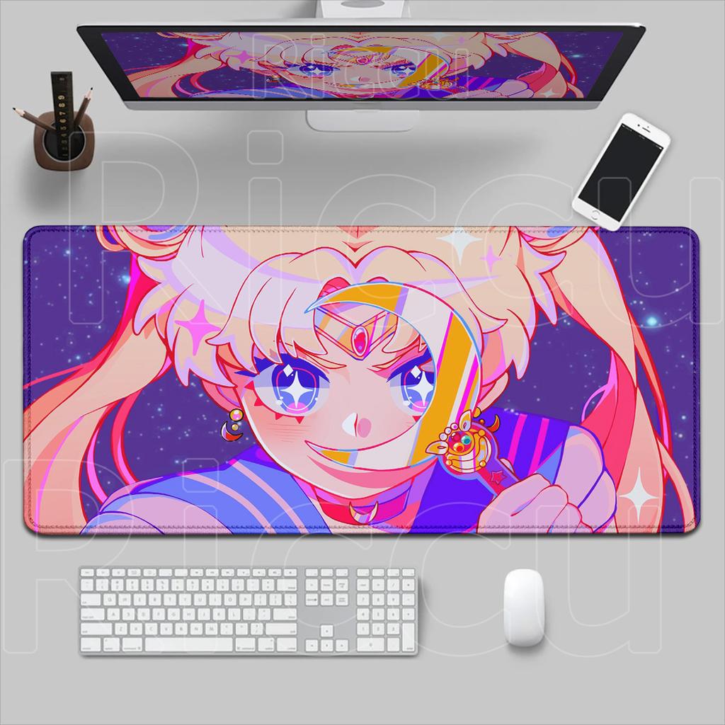 Kawaii Girl Locking Edge Office Desktop Mat Computer Carpet XXL Sailor Moon Washable Mousepad Gaming Laptop Keyboard Accessories