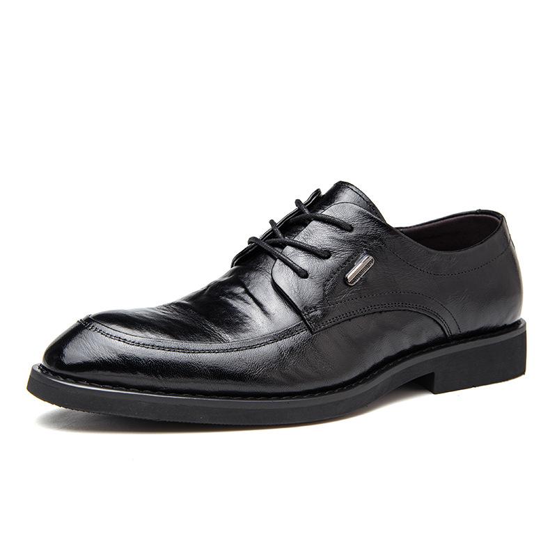 New Men's British Style Genuine Sheepskin Leather Breathable Derby Shoes - Business Formal Footwear