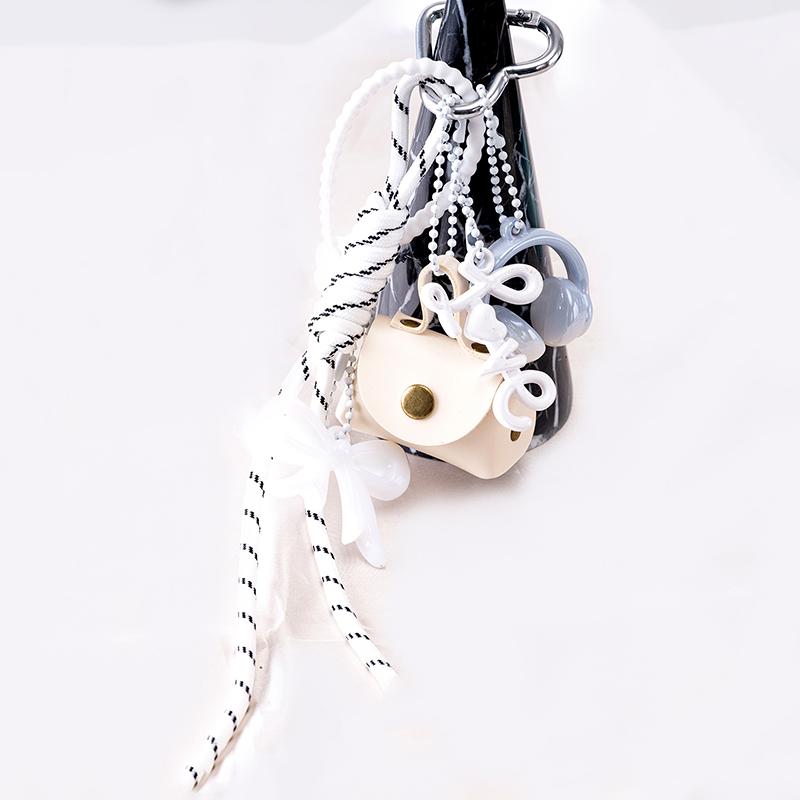 Exquisite Woven Maillard Bow Rope Pendant Earphone Gifts Mini Bow Faux Leather Bag Accessories for Women