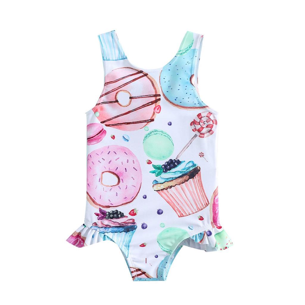 Summer Donut Lollipop Print Swimsuit for Girls