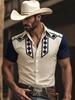 Western-inspired Short Sleeve Shirt with Embroidery, Stylish Men's Casual Top