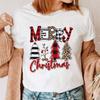 Cute Snowman Christmas Happy Women's T-shirt Cartoon Pattern Printed Black T-shirt 90s Fashion Girls Christmas Gift Top