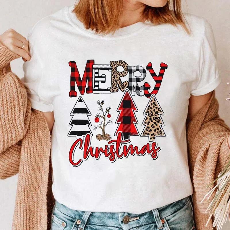 Cute Snowman Christmas Happy Women's T-shirt Cartoon Pattern Printed Black T-shirt 90s Fashion Girls Christmas Gift Top